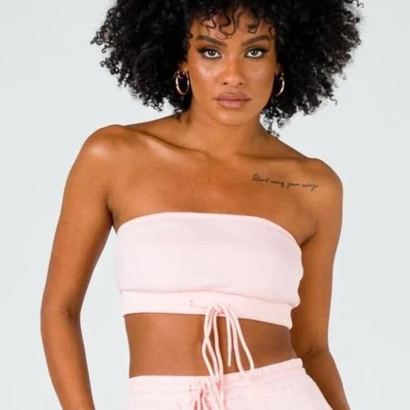 Princess Polly Pink Drawstring Strapless Bandeau Crop Top - Picture 1 of 5